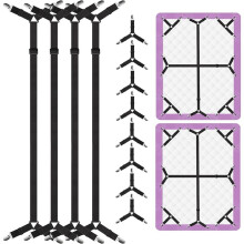 12PCS Bedlakensbanden, Veilige & Verstelbare Hoeslakenhouders voor Full, Queen, King & Meer, Zware Nylon & Metalen Klemmen