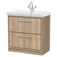 Longnor 2 Drawer Floor Standing Vanity Unit with 1 Tap Hole Traditional Fireclay Basin, Light Oak, 800mm