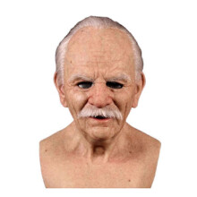 (Old man with white beard) New Realistic Halloween Latex Human Wrinkle Face Mask Old Man Full Head Headwear