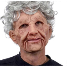 (Granny with hair) New Realistic Halloween Latex Human Wrinkle Face Mask Old Man Full Head Headwear