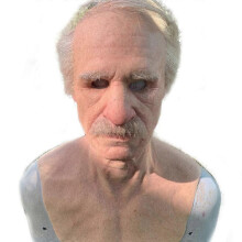(Old man with hair 2) New Realistic Halloween Latex Human Wrinkle Face Mask Old Man Full Head Headwear