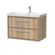 Longnor 2 Drawer Wall Hung Vanity Unit with 1 Tap Hole Thin Edge Basin, Light Oak, 800mm