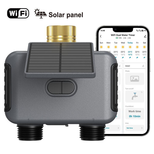 2.4GHz Solar Power Wifi 2 Zone Programmable Water Timer IP55 Waterproof  Timed Irrigation Controller for Garden Tap