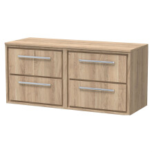 Longnor 4 Drawer Wall Hung Vanity Unit with Worktop, Light Oak, 1200mm