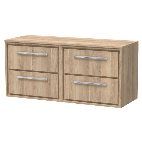 Balterley Longnor 4 Drawer Wall Hung Vanity Unit with Worktop, Light Oak, 1200mm