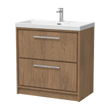 Longnor 2 Drawer Floor Standing Vanity Unit with 1 Tap Hole Thin Edge Basin, Antique Oak, 800mm
