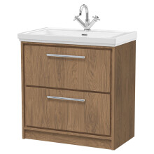 Longnor 2 Drawer Floor Standing Vanity Unit with 1 Tap Hole Traditional Fireclay Basin, Antique Oak, 800mm
