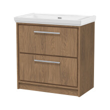 Longnor 2 Drawer Floor Standing Vanity Unit with 0 Tap Hole Traditional Fireclay Basin, Antique Oak, 800mm