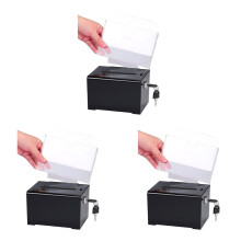 3X Spendenbox mit Schloss - Vorschlagsbox Aus Acryl mit Schlitz, Wahlzettel-Schlossbox mit Schilderhalter für Tombola, Abstimmung, Schwarz