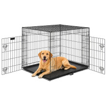 Furdreams Heavy Duty Metal Dog Crate 36-Inch, Folding Dog Cage with 2 Doors (Front & Side) with Chew-Resistant, Large