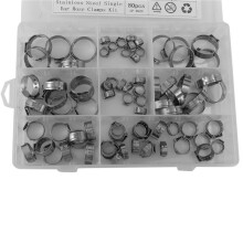 Stainless Steel Single Ear Hose Clamp, 160Pcs 6-23.6mm Crimp Hose Clamp Assortment Kit Ear Stepless Cinch Rings Crimp