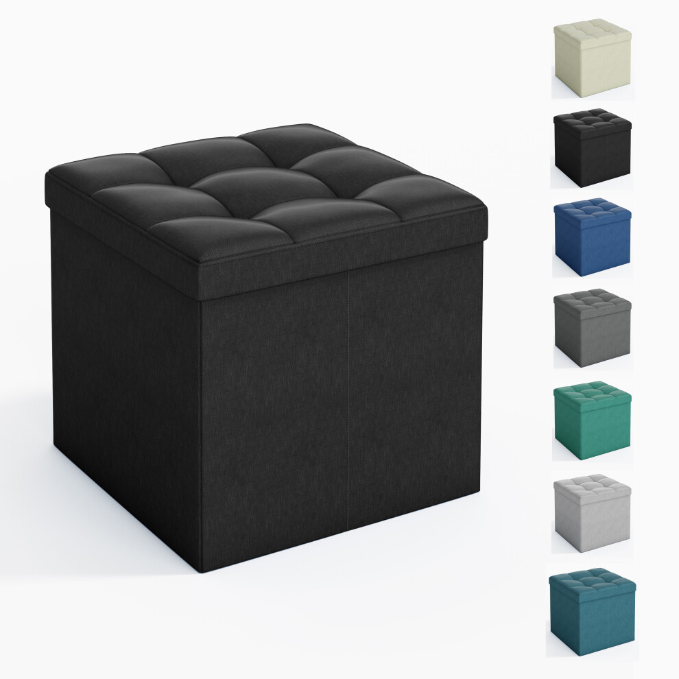 Mcc Foldable Storage Ottoman, Small Footrest Cube, Storage Bench With Lid, 1 Storage Box For Bedroom & Living Room, 30 × 30 × 30 Cm Black