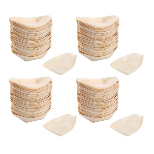 200X Bouchées - Bols, Bois Biodégradable "Bateau" 11 cm x 6,5 cm