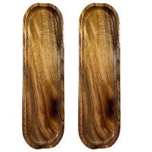 2X Assiette en Bois Rectangulaire en Teck Petite Feuille Assiette de Fruits Acacia Assiette à Collation Plateau en Bois Assiette à Sushi Cuillère