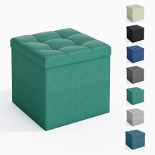 Foldable Storage Ottoman, Small Footrest Cube, Storage Bench with Lid, 1 Storage Box for Bedroom & Living Room, 30 × 30 × 30 cm GREEN