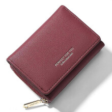 (Wine Red, Multicolor) PERFECT FOR YOU 6905-014 Tri-fold Short Wallet PU Leather Zipper Coin Purse for Women-Wine Red