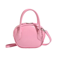 (Hot Pink) PU Leather Shoulder Bag for Women Fashion Bowling Bag Messenger Bag Handbag Korean Styles Crossbody Bag Coin Purse White