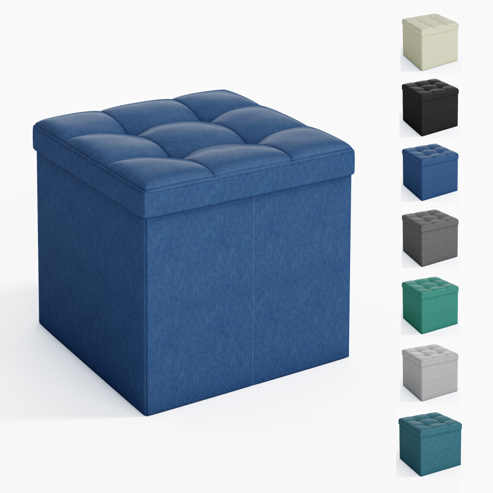 Mcc Foldable Storage Ottoman, Small Footrest Cube, Storage Bench With Lid, 1 Storage Box For Bedroom & Living Room, 30 × 30 × 30 Cm Blue