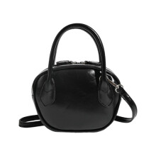 (Black) PU Leather Shoulder Bag for Women Fashion Bowling Bag Messenger Bag Handbag Korean Styles Crossbody Bag Coin Purse White