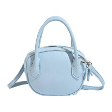 (Blue) PU Leather Shoulder Bag for Women Fashion Bowling Bag Messenger Bag Handbag Korean Styles Crossbody Bag Coin Purse White
