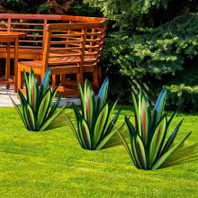 3X 13.7 Pollici Tequila Scultura Rustica, Piante di Agave nel Metallo Dipinte Un Mano DIY, Ornamenti da Giardino All'Aperto-Verde