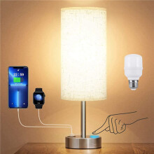 2X Nachttischlampe Touch Control Schreiblampen mit USB-C USB-A Ladeanschluss USB-Lampe Lampenschirm Studie EU-Stecker