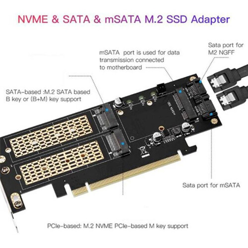 Placa Adaptadora SSD NGFF e MSATA, M.2 NVME para PCIE/ M.2  SSD para  III/ Placa Conversora Expressa MSATA para