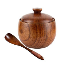 Salt Shaker Sugar Shaker Pepper Box Salt Seasoning Container Storage Box with Lid and Spoon Wooden Spice Jar