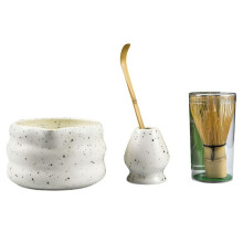 4/Pcs Japanese Matcha Set Matcha Bowl with Mouth Song Dynasty Tea Tip Tool Matcha Whisker Stand White