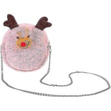 Christmas Elk Plush Shoulder Bag Women Girls Round Messenger Bag with Zipper Coin Purse Purse Soft