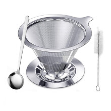 Stainless Coffee Filter Reusable Double Layer Filters Funnel Coffee Dripper Filter Cup Durable Coffee Tools 2-4 Cups