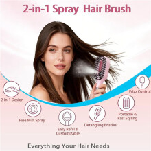 Hair Brush with Water Sprays ,2-in-1 Detangling Brush with Built-in Fine Mist, Portable Wet & Dry Styling