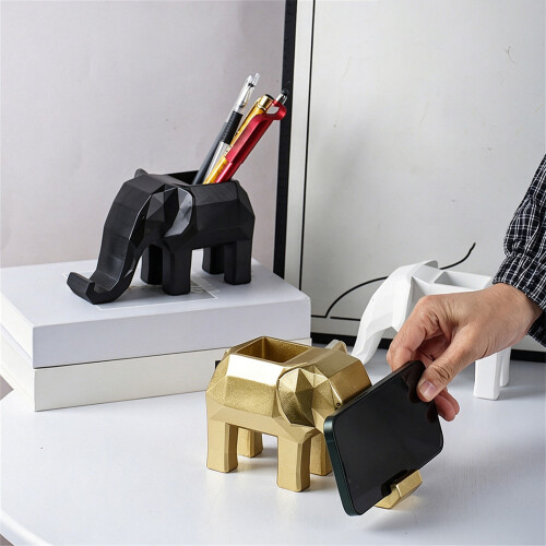 Support de téléphone et stylo en résine d'éléphant-Blanc 2