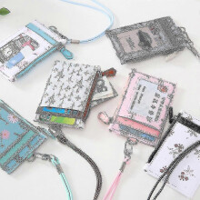 (Gray) Portable Leather Id Badge Card Holder For Case Ipper Coin Pocket Purse Office Work With Neck Lanyard