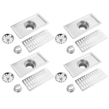 4X Grille Carrée de Déchets de Plancher de Douche de Salle de Bains En Acier Inoxydable Drain de Plancher 20cm X10cm