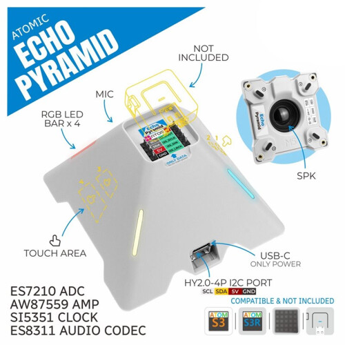 Voor M5Stack voor ECHO Pyramid  Speaker Base Zonder M5Atom voor Atom/AtomS3/AtomS3R Series Hoofdcontroller 1