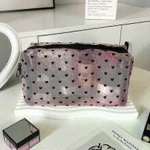 (Pink-NO.4) 2025 Nylon Mesh Cosmetic Bag Zipper Heart Shaped Toiletry Organizer Makeup Bags Multifunctional Women Lipstick Key Coin Purse Pouch