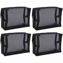 Black Mesh Makeup Bag See Through Zipper Pouch Travel Cosmetic and Toiletries Organizer Bags Pack of 12(S,M,L)