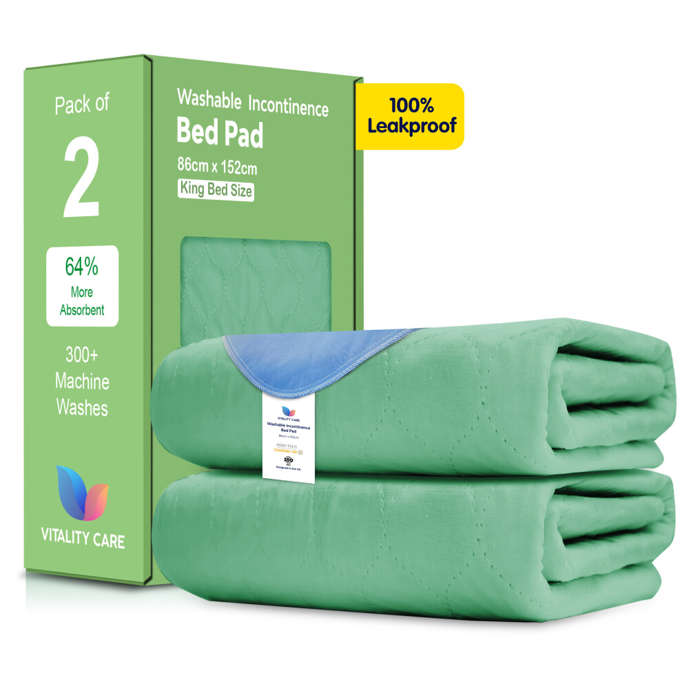 Vitality Care (86X152cm (Pack Of 2)) Waterproof Mattress Protector King Size 86X152cm, Washable Incontinence Bed Pad For Adults,