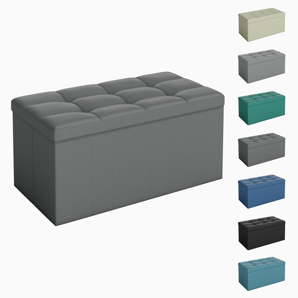 Mcc Foldable Storage Ottoman Bench With Lid, Large Storage Chest Footstool For Space Saving Seating & Storage Solution, 76 × 38 × 38 Cm Dark Grey