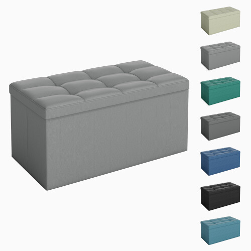 MCC Foldable Storage Ottoman Bench with Lid, Large Storage Chest, Space Saving Seating & Storage Solution, 76 × 38 × 38 cm LIGHT GREY