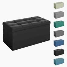 Foldable Storage Ottoman Bench with Lid, Large Storage Chest, Space Saving Seating & Storage Solution, 76 × 38 × 38 cm, BLACK