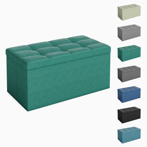 MCC Foldable Storage Ottoman Bench with Lid, Large Storage Chest, Space Saving Seating & Storage Solution, 76 × 38 × 38 cm, GREEN