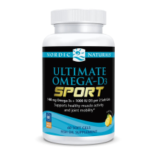 Nordic Naturals Ultimate Omega-D3 Sport Lemon - 60 mjuka geler - 1480 mg Omega-3 + 1000 IE Vitamin D3 - NSF-certifierad - Stdjer muskelbensfokus