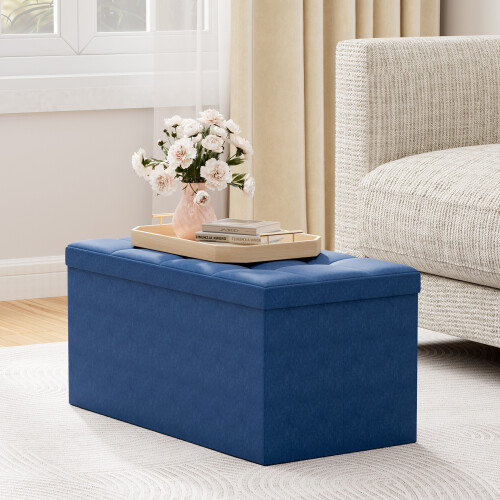 MCC Foldable Storage Ottoman Bench with Lid, Large Storage Chest, Space Saving Seating & Storage Solution, 76 × 38 × 38 cm, BLUE 1