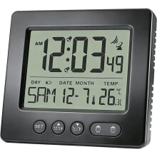 Digitaler Radiowecker, Radiowecker mit 2 Weckzeiten, Thermometer, Funkuhr, 5-Minuten-Alarm