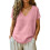 Comfortable V Neck Short Sleeve Top For Women Solid-Pink S 1