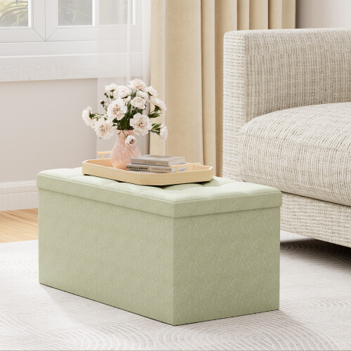 MCC Foldable Storage Ottoman Bench with Lid, Large Storage Chest, Space Saving Seating & Storage Solution, 76 × 38 × 38 cm, BEIGE 1