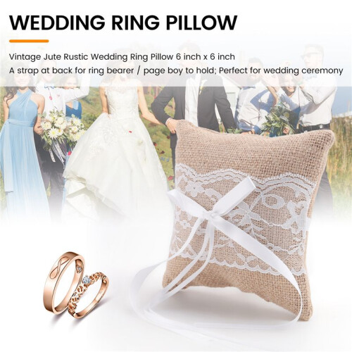 Vintage Jute Rustic Wedding Ring Pillow 6 inch x 6 inch 1