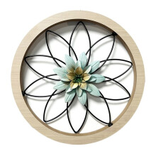 1 Pezzo di Decorazione da Parete Rustica Ultra Spessa, Cornice In Legno, Fiori In Ferro, Decorazione da Appendere per Esterni, Camera da Letto Blu